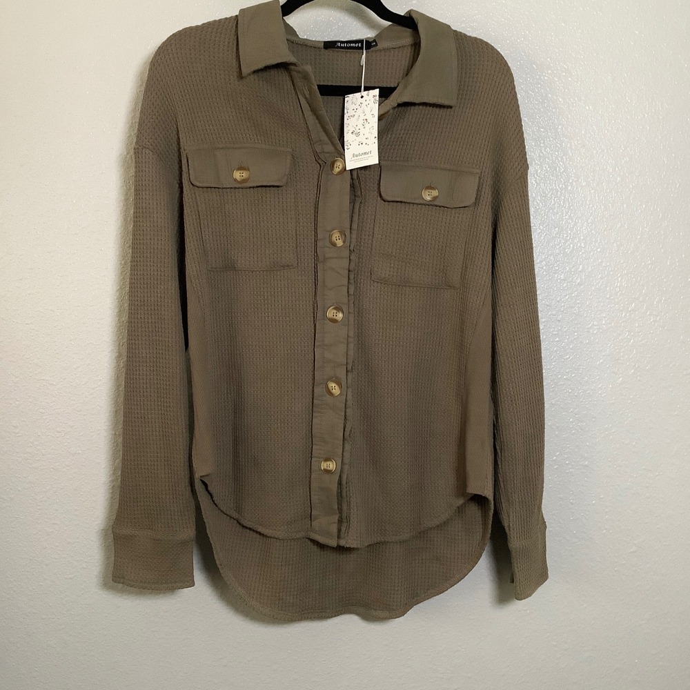 New with Tags Automet Brown Waffle Knit Lagenlook Casual Oversized Shacket S